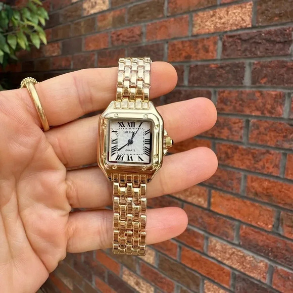 Anthropologie Accessories - Panthere Classic Rectangle Stainless Steel Gold Watch